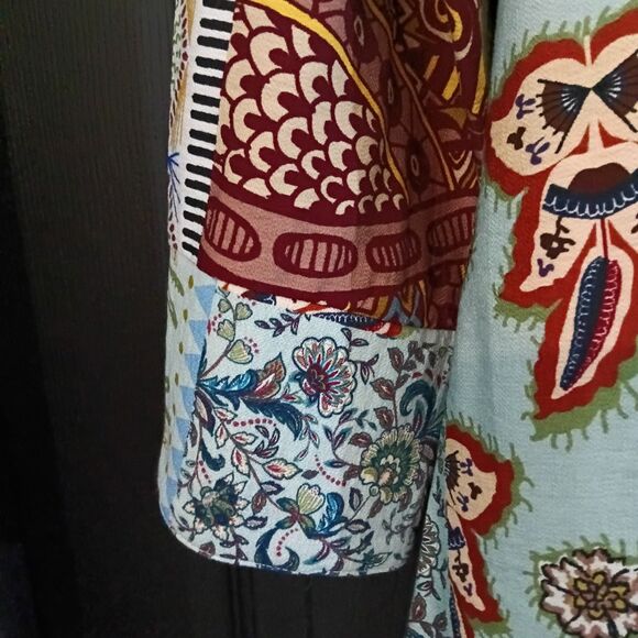 Boho Chic NWT Sz. M Multi Color Patchwork 3/4 Sleeve Button Up Blouse - Picture 8 of 16